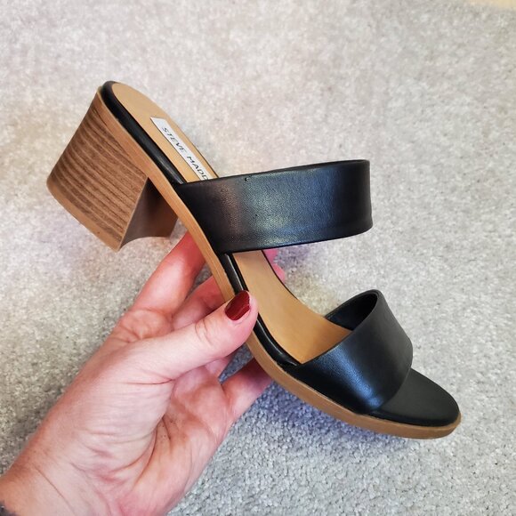 STEVE MADDEN Women's 8.5 Swift Block Heeled Sandals Shoes Leather Double Strap - Picture 1 of 11